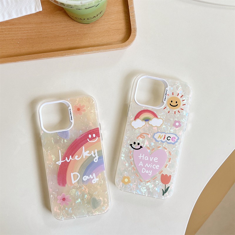 Nice Sunshine Rainbow Shell Pattern Soft Case HP iP iPhone 12 13 14 Pro Max 11 Girl Woman FTD Casing Apple