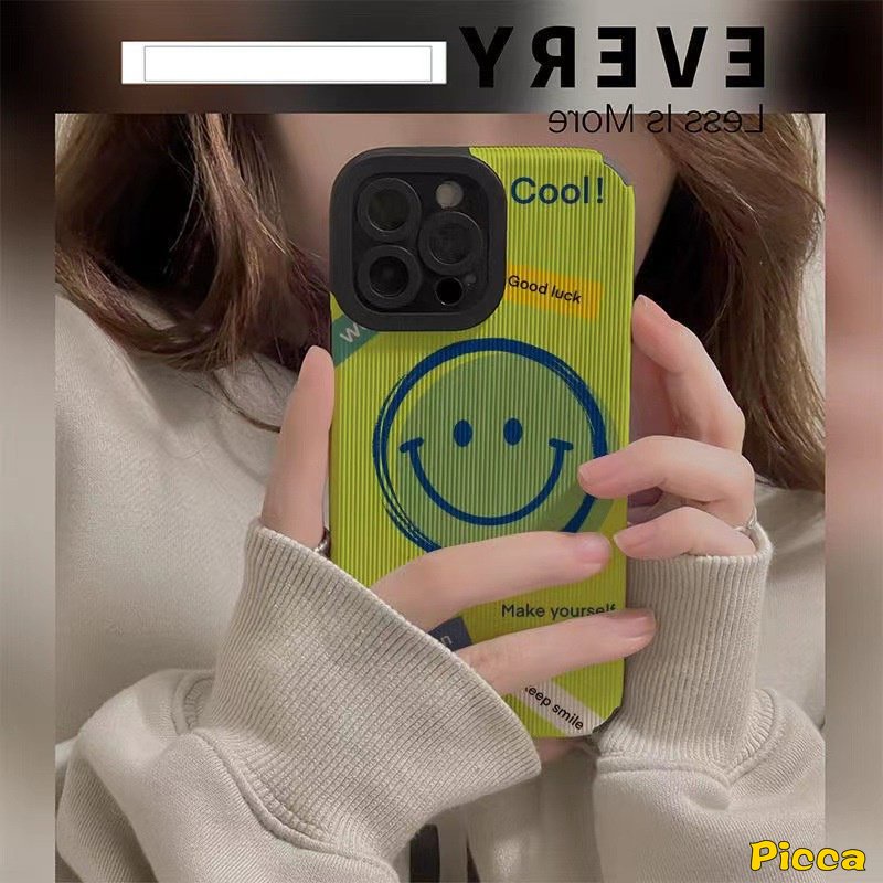 Casing Ponsel Tekstur Kulit Mewah Kompatibel Untuk IPhone 7Plus 11 14 12 13 Pro MAX XR 7 8 Plus X XS MAX Graffiti Kartun Smiley Warna-Warni Lembut Shockproof Silicon Cover