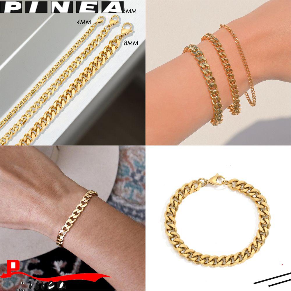 Gelang Stainless Steel Nanas4 /6/8MM Hadiah Untuk Pria Wanita Simple Lapis Emas 18K