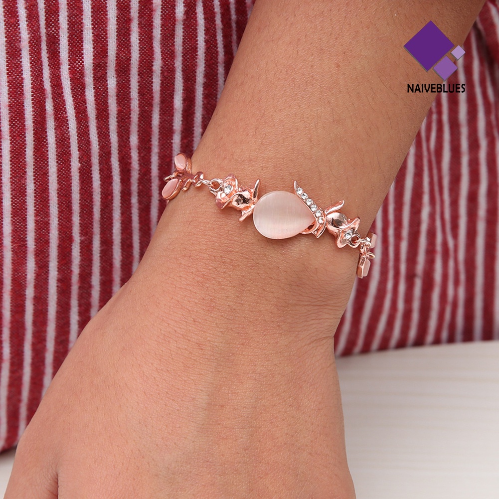 &lt; Naiveblues &gt; Fashion Buatan Opal Hias Daun Gelang Wanita Pesta Bangle Hadiah