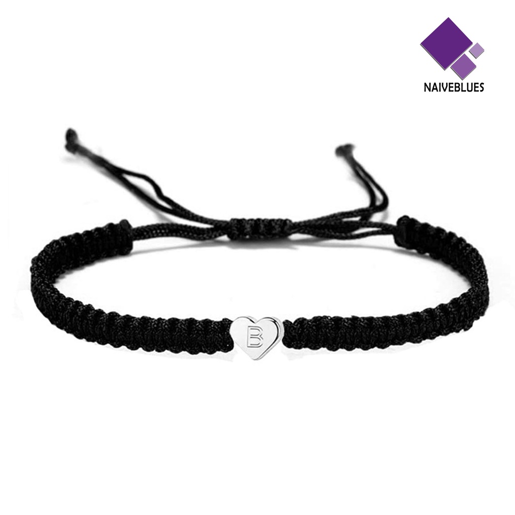 &lt; Naiveblues &gt; Gelang Couple Bentuk Hati Tali Kepang Adjustable Melar Semua Pertandingan Hadiah26Inisial