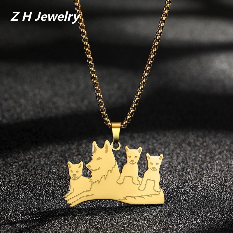 Zh Perhiasan Hip Hop Stainless Steel Serigala Liontin Pria Dan Wanita Kalung Punk Perhiasan Aksesoris
