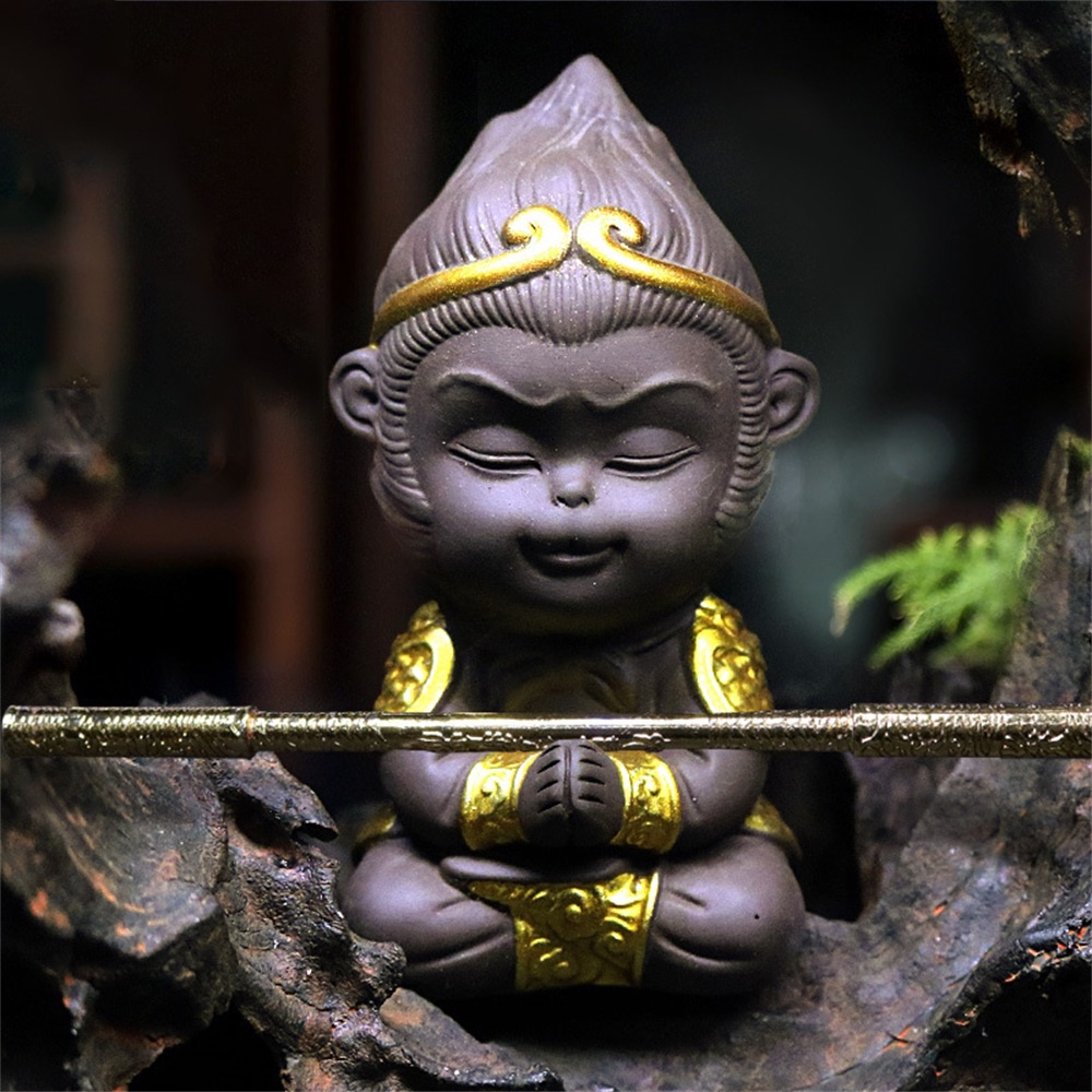 Patung Dekorasi Aquarium Monkey King Keramik Buatan Tangan Matahari Wukong Home Decor