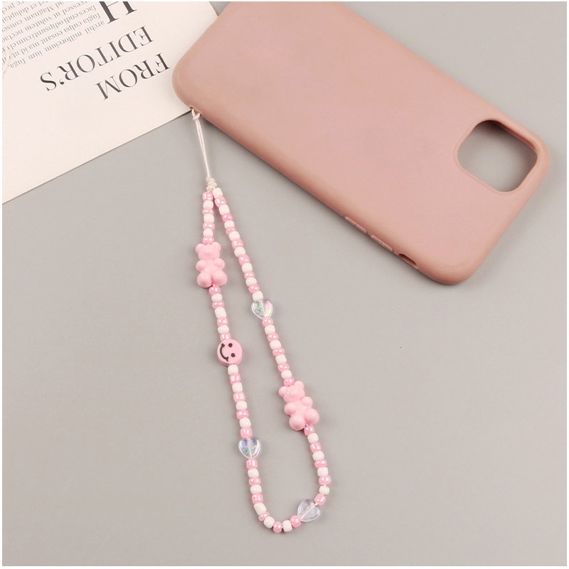 Pink Universal Anti-Hilang Manik-Manik Rantai 3D Kartun Beruang Ponsel Case Bluetooth Earphone Cover Pendek Tali Pergelangan Tangan Untuk Airpods 1 2 3 PRO 4 6 pro4 pro6 Inpods 12 13 i12 i13 I7S i9s wm02