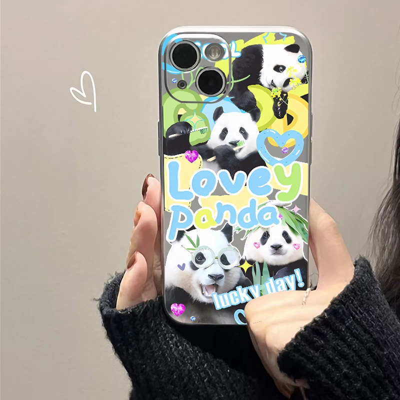 IPHONE Soft Electroplate Case Kompatibel Untuk Iphone14 13 12 11 Pro XS Max Panda Lucu Kupon Casing XR X8 +7 6S Plus Mini TPU Silikon Shockproof Phone Cover