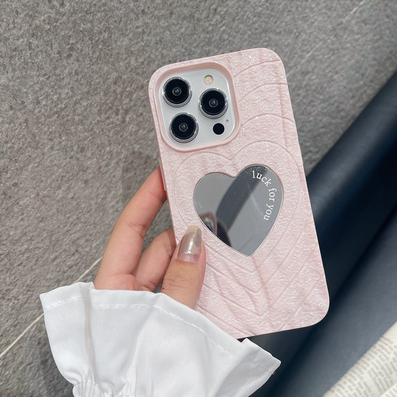 【Love Mirror】Fashion Pretty Matte Make up Mirror Silicone Case for iPhone XR XS Max 11 12 13 14 Pro Max Phone Case for Women Girl Gift Silver