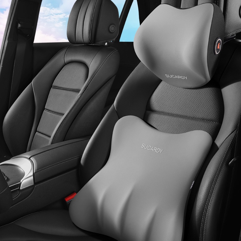 Hot Selling Bantal Leher Kursi Mobil Sandaran Kepala Dengan Bantalan Penyangga Lumbar Set Car Pillow Headrest