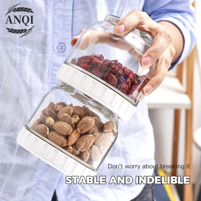 ANQI 1888 4IN1 Stoples Kaca / Toples Kotak Snack Kedap Udara Penyimpanan Bening Cereal Kontainer Makanan Food Storage Jar Container