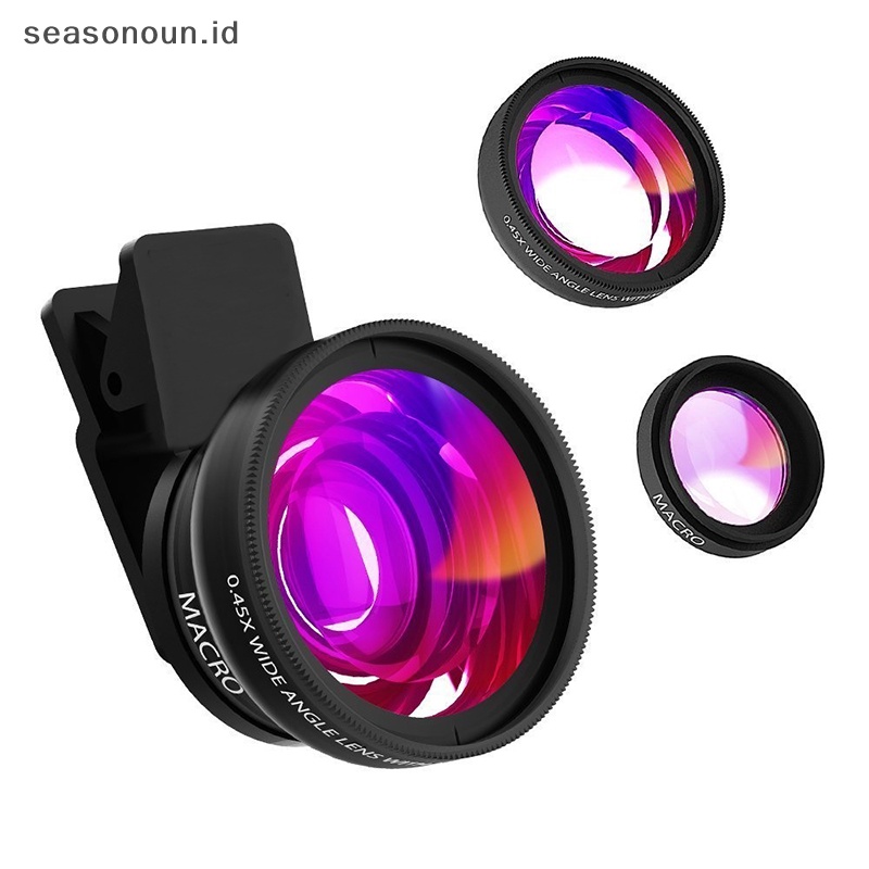 Seasonoun 2in1 Lensa 0.45X Wide Angle+Lensa Macro 12.5X Lensa Kamera Hp HD Profesional.