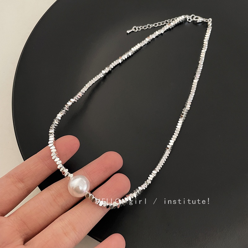 Indah Perak Kalung Untuk Wanita Mutiara Blok Logam Manik-Manik Rantai Choker Aksesoris Perhiasan