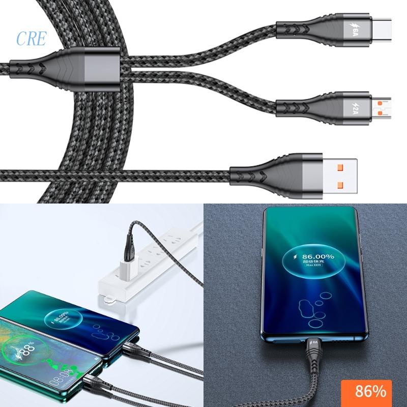 Cre Kabel Cas Portabel USB Ke Micro USB &amp; Type-C Male to Male Kabel Adaptor 2-in-1 Multifungsi Untuk Charge On-the-Go