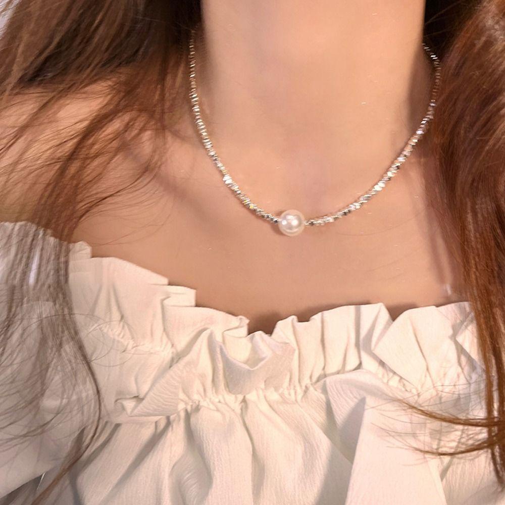 SKJK   Wanita Manik-Manik Kalung Manis Halus Klavikula Rantai Mutiara Imitasi Gadis Hadiah Temperamen Paduan Gadis Choker