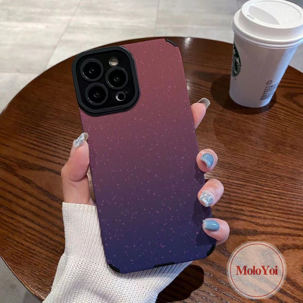 IPHONE Ins Warna Gradien Tekstur Mewah Case Kulit Kompatibel Untuk Iphone8 7 Plus 11 13 14 12 Pro Max 7Plus XR XS X Max Silikon Lembut Fantasi Langit Berbintang Ponsel Penutup Belakang