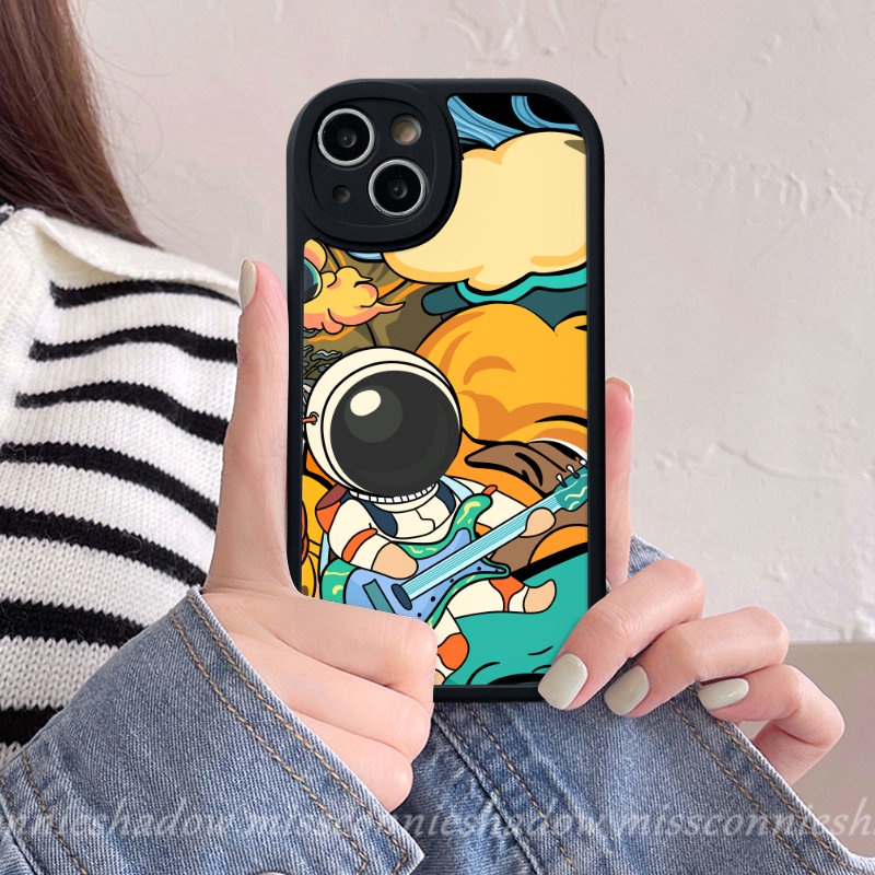 Casing Ponsel Astronot Planet Kartun Untuk Redmi 12C A1 10A 10C 9C 9A 9 10 9T Note 11 10s 9 10 9Pro 11s 9s 11Pro+8 10Pro Mi 12 11T POCO M3 F4 X3 NFC Pro Bermain Gitar Astronaut Case