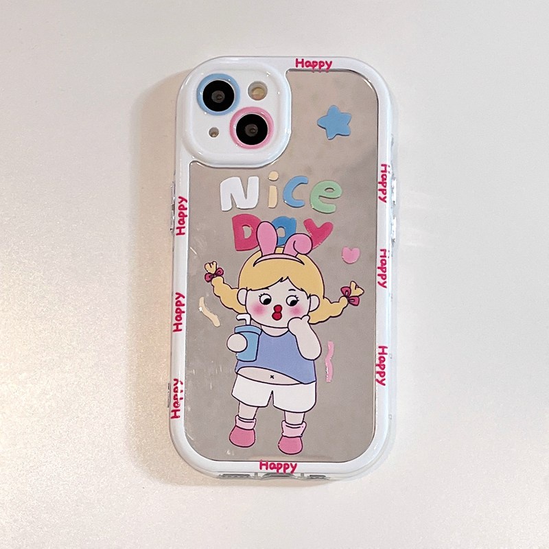 【Ice Cream Mirror】Happy Nice Day Girl Soft Case IPhone 11 12 13 14 Pro Max Women's Gift Cute Phone Case Make up