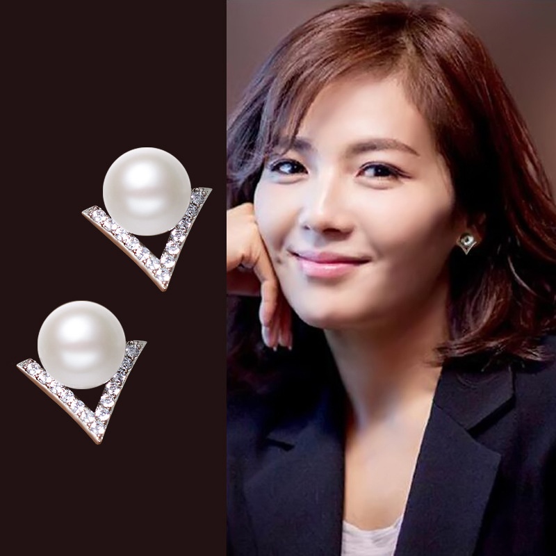 Goldkingdom Aksesoris Perhiasan Fashion Ready Stock Anting Segitiga Mutiara Berbentuk V Gaya Korea