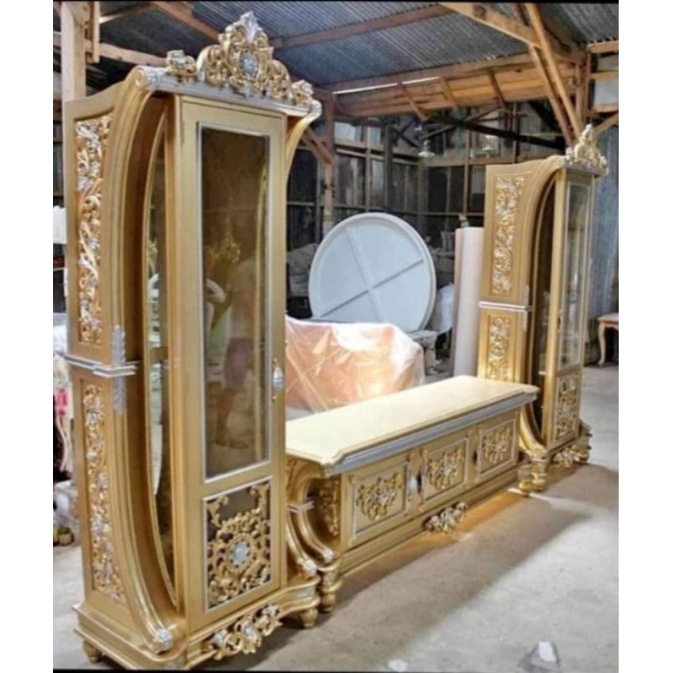 bufet tv ukir mewah kayu jati