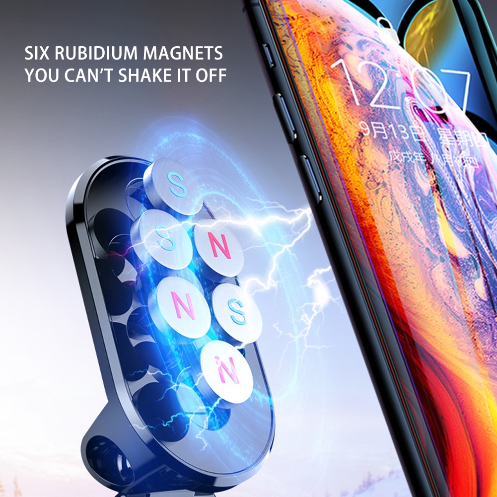 Stand Phone Holder Hp Magnetik Universal Bisa Dilipat / Diputar 360 Derajat Bahan Alloy Untuk Mobil