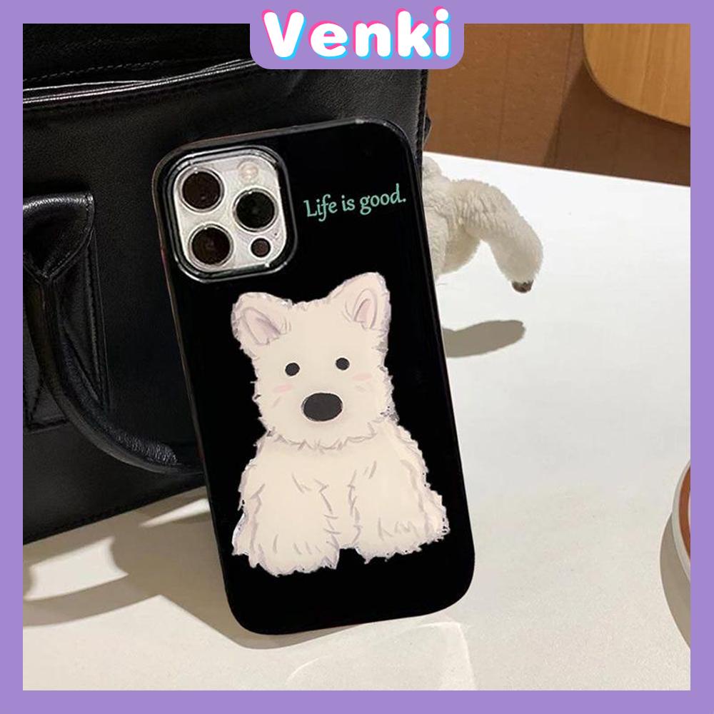 VENKI - For iPhone 11 iPhone Case Black Glossy TPU Soft Case Shockproof Protection Camera Cute White Puppy Dog Compatible with iPhone 14 13 Pro max 12 Pro Max xr xs max 7Plus 8Plus