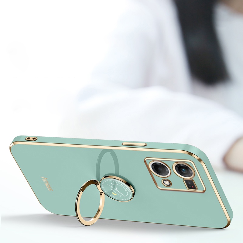 Andyh Casing Ponsel Silikon Ultra Tipis Untuk OPPO Reno7 4G F21 Pro Reno8 4G Deluxe Perlindungan Jatuh Band Emas Dengan Jam Cincin Dan Lanyard Gratis