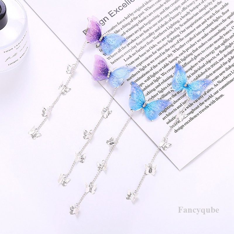 Benang Korea Elegan Kupu-Kupu Jepit Rambut Logam Rumbai Panjang Hairgrips Net Merah Aksesoris Rambut Pesta Combo Hair Clip