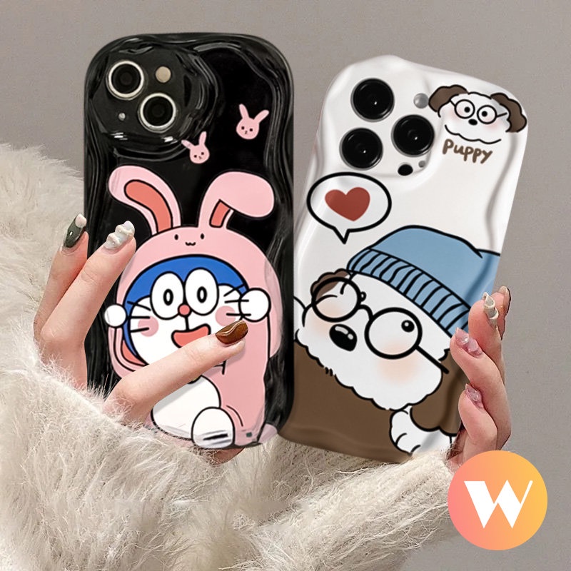 Pasangan Soft Case Untuk Realme C25Y C35 C55 C15 Realme 5 9i 6i 5i 5s 7i C31 C33 C12 C21 C25 C20 C25s C11 C30 C17 C3 C20A C21Y Doraemon Rabbit Cute Puppy 3D Wavy Curved Edge Cover