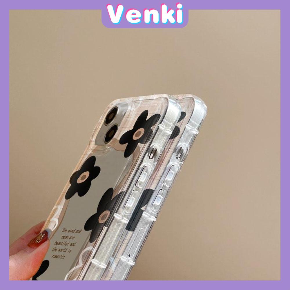 VENKI - For iPhone 11 Case Clear Phone Case TPU Soft Case Airbag Shockproof Protection Camera Simple Black Flower Compatible with iPhone 14 13 Pro Max iPhone 12 Pro Max XR XS 7 8