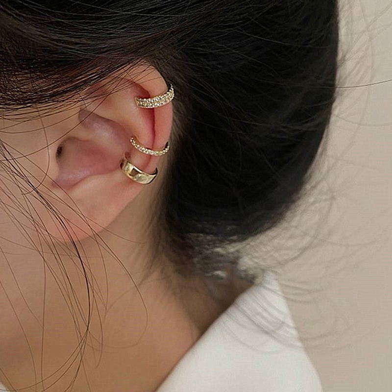 3pcs/set Zirkon Halus Lucu Klip Anting Perempuan Gesper Telinga Manset Tanpa Tindik Palsu Tulang Rawan Telinga Untuk Wanita Fashion Perhiasan