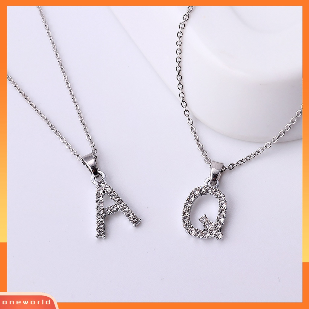 [ONE] 26huruf Inggris Liontin Wanita Kalung Electroplating Alloy Cubic Zirconia Adjustable Choker Necklace Perhiasan Aksesori