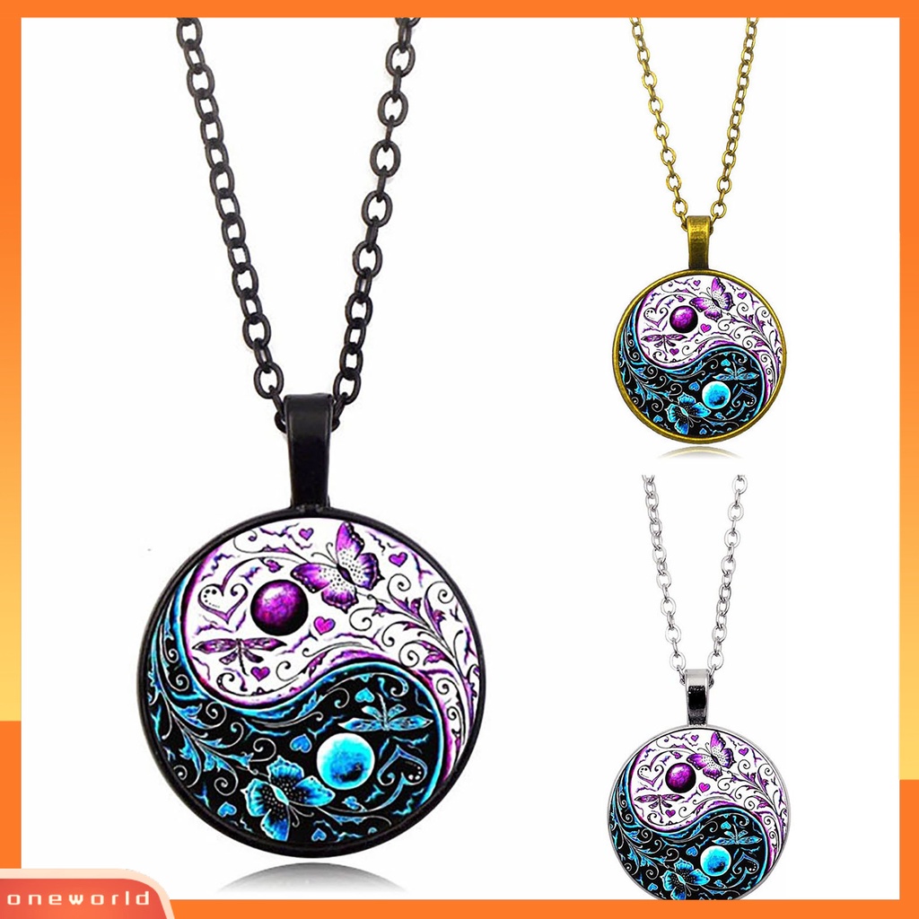 [ONE] Tai Chi Liontin Unisex Kalung Gaya China Fashion Jewelry Kalung Sweater Motif Kupu-Kupu Dua Warna Untuk Halloween
