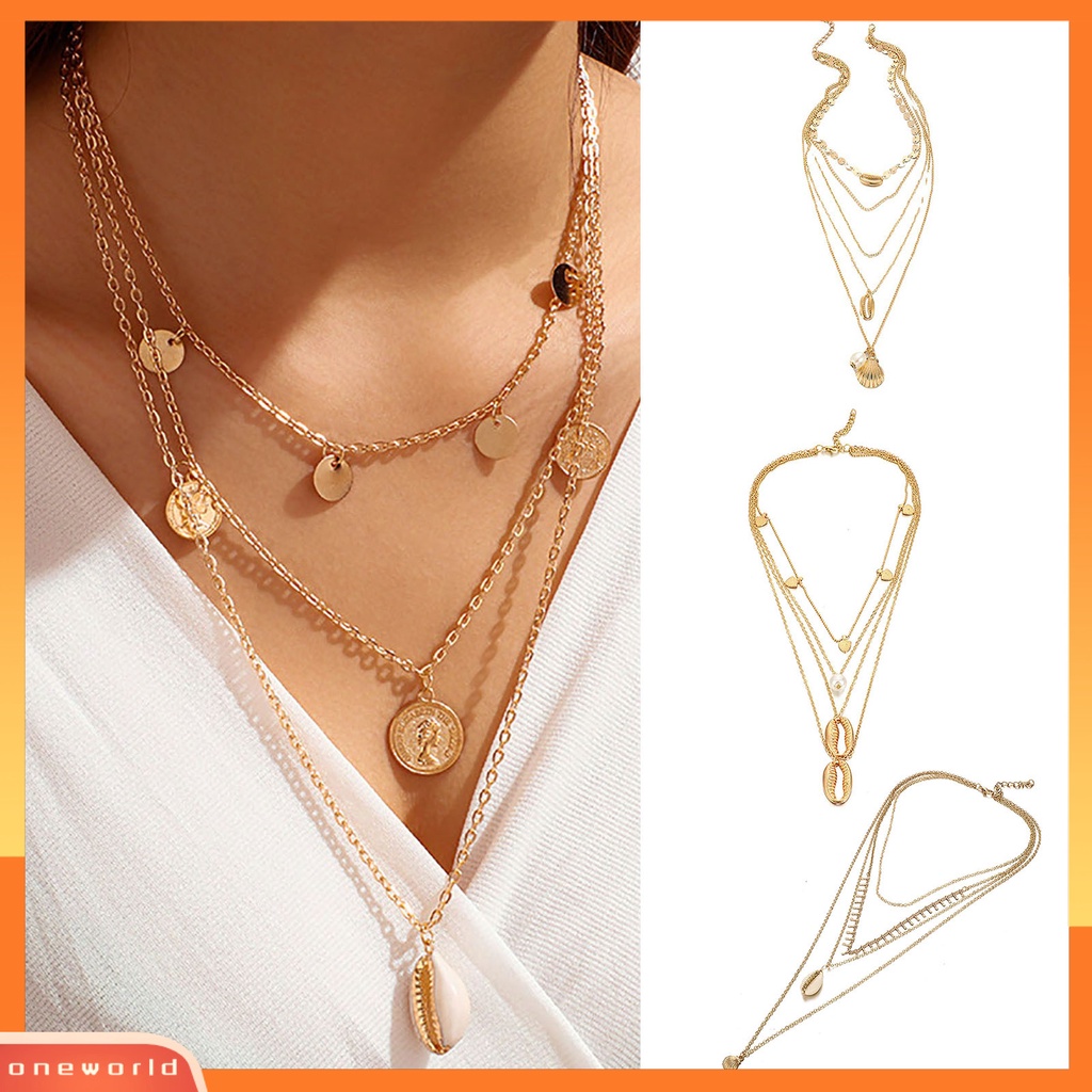 [ONE] Kalung Wanita Multi-layer Gaya Etnik Semua Cocok Pengerjaan Yang Baik Women Pendant Untuk Hadiah