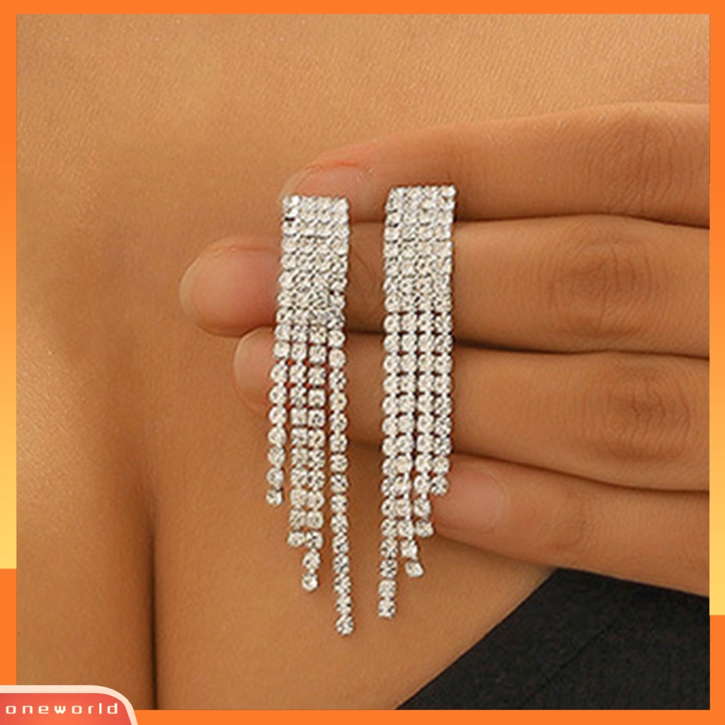 [ONE] 1set Kalung Perhiasan Berlebihan Rumbai Panjang Berlian Imitasi Dress Up Kalung Stud Anting Set Perhiasan Perjamuan Aksesori