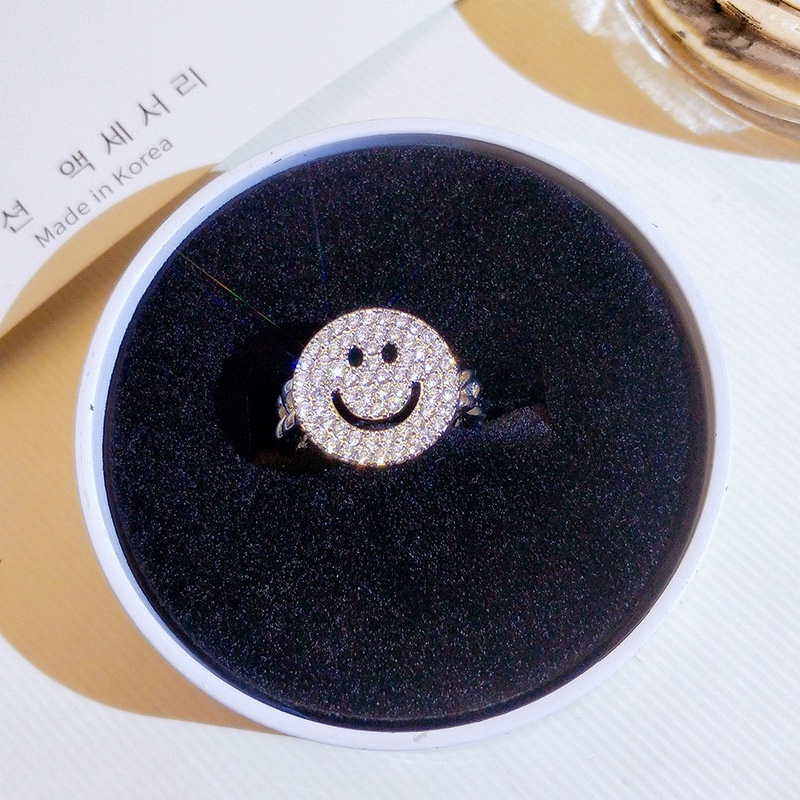 Smiley Face Cincin Perempuan Jepang Korea Kepribadian Trendi Berlebihan Berlian Cincin Terbuka Gadis Jantung ins Jari Telunjuk Cincin Ekor Cincin