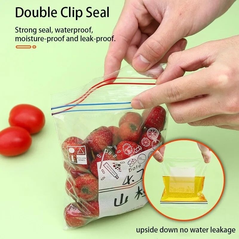 (Pimenova) Plastik Double Ziplock Reusable Fresh Bag Kantong Kulkas Penyimpan Makanan Sayuran