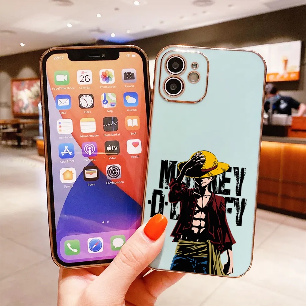 Anime Cartoon Hat Luffy  Phone Case for Infinix Hot 8/8PRO/SPARK4/9/9PRO/9PLAY/T10/T10S/10SNFC/10T/10PLAY/11PLAY/T112021/11SNFC/12/12I/12PLAY Luxury Chrome Plated Soft TPU Square Phone Case Full Cover Camera Protection Anti Gores Rubber Cases For Boys
