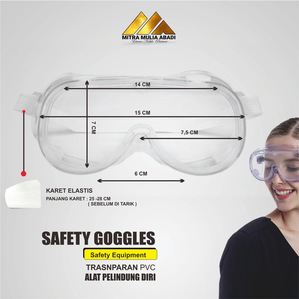 Kacamata Karet Pelindung Mata l Safety Goggles Eye Shield APD Transparan