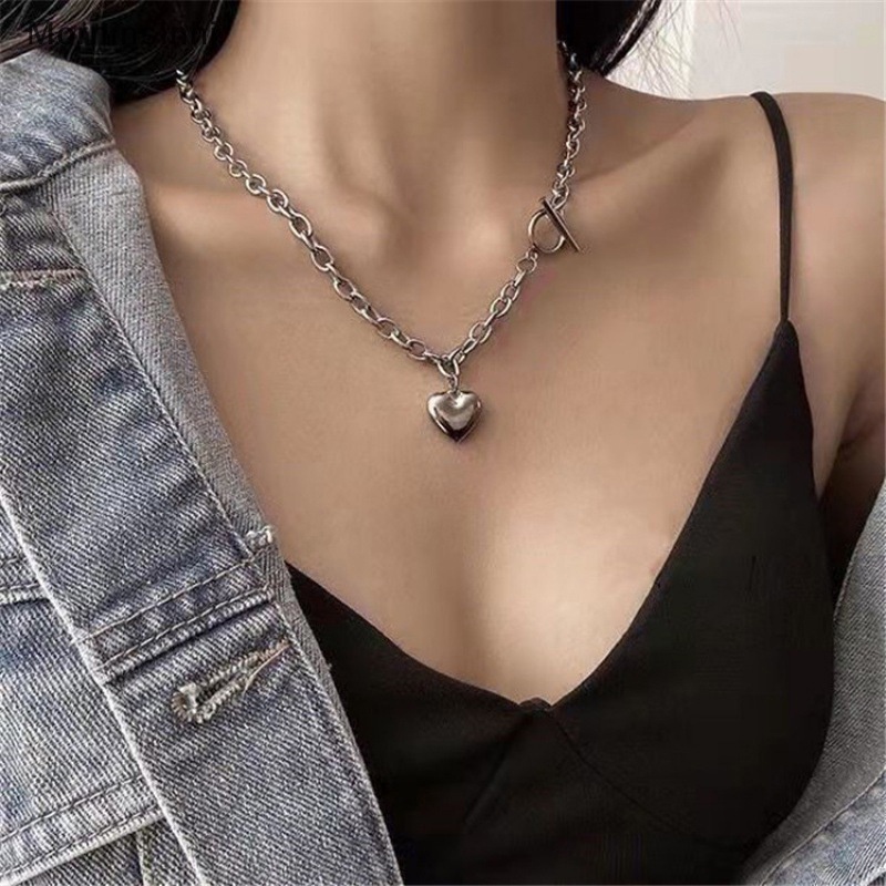 Mornin Desain Baru Fashion Hati Tergantung Untuk Wanita Pesona Rantai Kalung choker Baja Titanium hip hop Kalung id