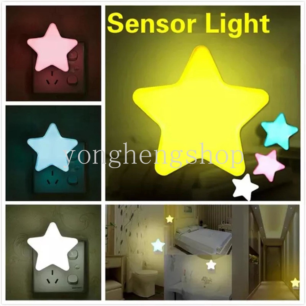 Kreatif Lucu Bintang Bulan Berbentuk Sensor Cahaya LED Lampu Malam Anak-Anak Lampu Samping Tempat Tidur Dinding Malam Kamar Tidur Koridor Lorong Tangga Dekorasi Cahaya US Plug Mini Tidur Lampu Malam