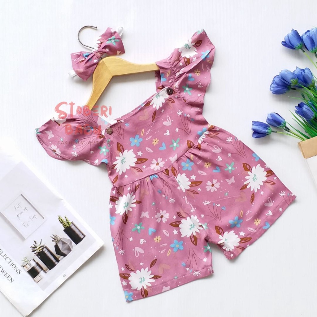 stoberi baby - BBB JUMPSUIT LAURA setelan anak perempuan jumper bayi motif bunga lucu free headband PART3