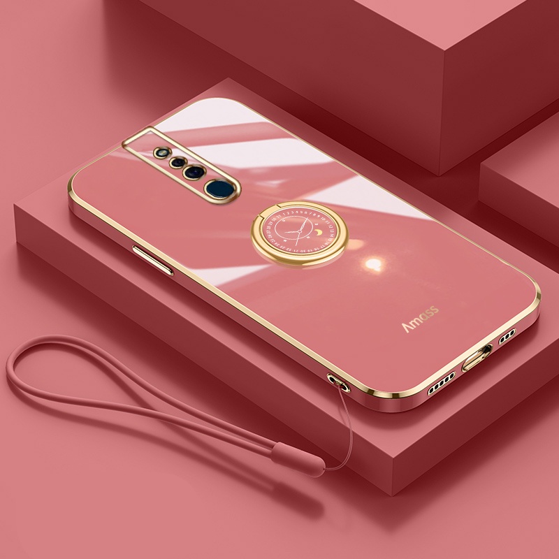 Andyh Casing Ponsel Silikon Ultra Tipis Untuk OPPO F11 Pro Deluxe Proteksi Jatuh Pita Emas Dengan Cincin Jam Dan Lanyard Gratis