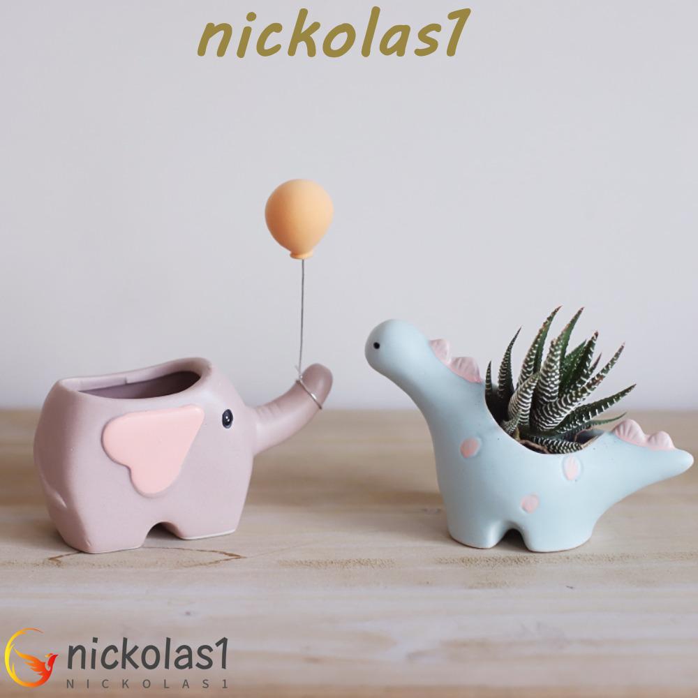 Nickolas1 Pot Tanaman Lucu Keramik Dinosaurus Dekorasi Rumah Vas Bentuk Bunga