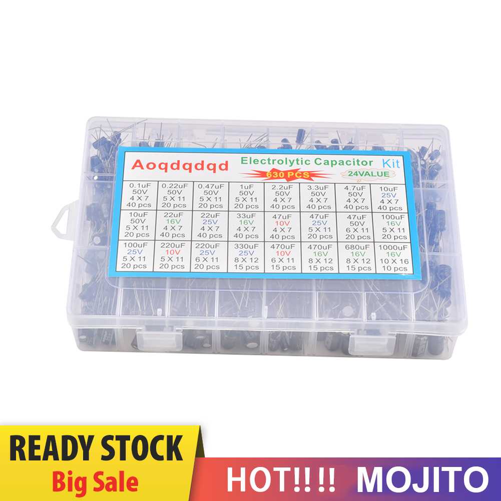 24values Kapasitor Elektrolit Metal Aneka Set Range 0.1uF 1000uF 630Pcs