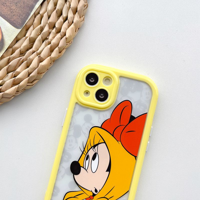 All New Cream Non-slip Camera Protect Soft Case IPhone X XR XS Max 11 12 13 14 Pro Max Women Girl Pretty Cute Couple Mickey Minnie Cartoon Phone Case