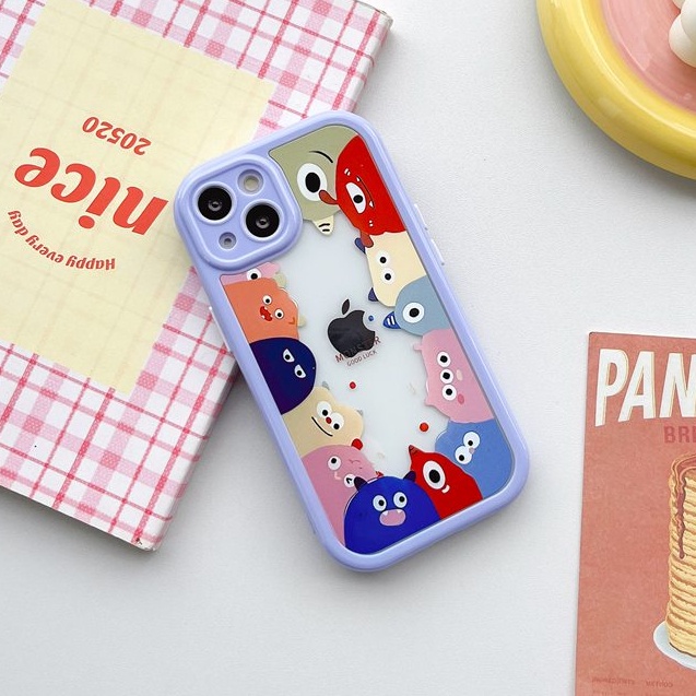 All New Cream Non-slip Camera Protect Soft Case IPhone X XR XS Max 11 12 13 14 Pro Max Women Girl Pretty Cute Monster Cartoon Phone Case