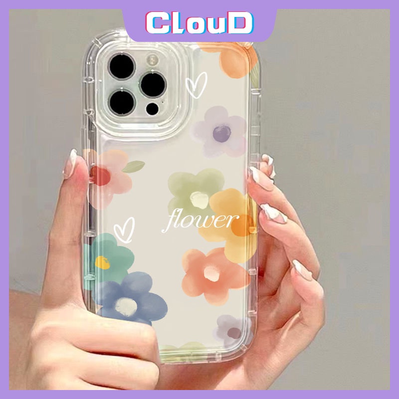 Coloful Lovely Love Heart Phone Case Kompatibel Untuk iPhone 7Plus 14 13 11 12 Pro MAX XR 7 8 6 6S Plus X XS MAX Bening Segar Bunga Lembut Tpu Shockproof Airbag Floral Back Cover