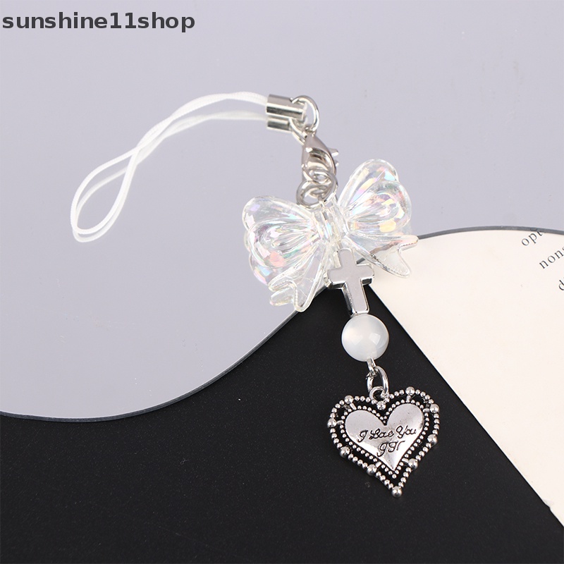 Sho Gadis Manis Telepon Liontin Keren Kawaii Y2K Pink Perak Ch Wanita Kupu-Kupu Dasi Ins Korea Handmade DIY Gantungan Kunci Aksesoris N