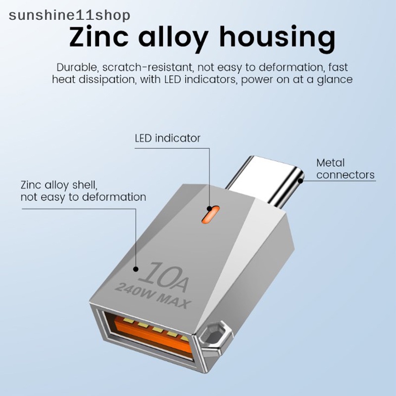 Sho Adaptor OTG 10A 240W MAX Tipe-C Ke USB 3.0 Pembaca Kartu Dengan Lampu Untuk Laptop N