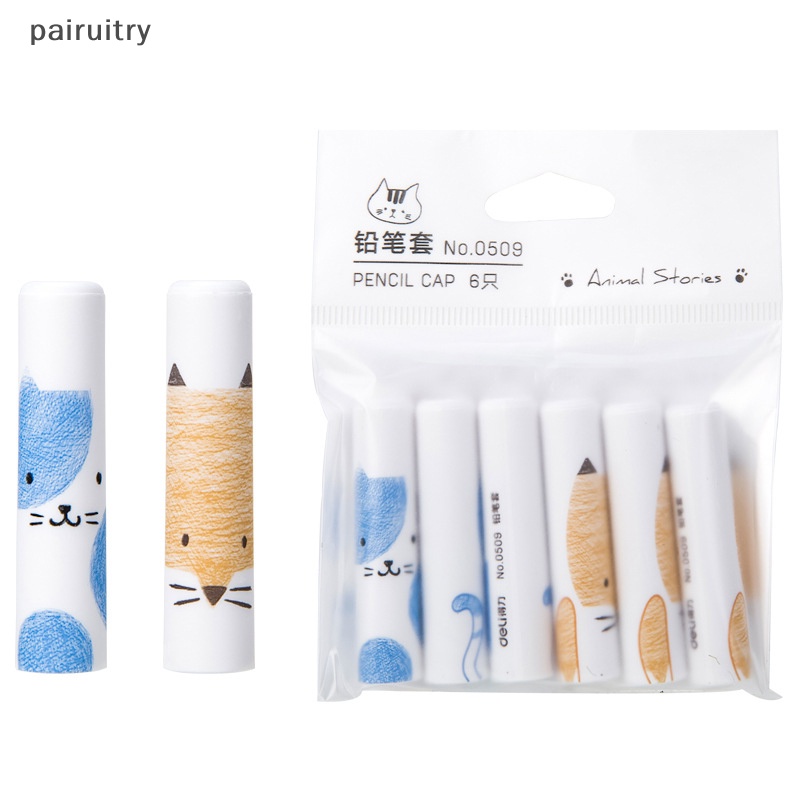 Prt 6Pcs Kucing Lucu Pensil Cap Pen Cover Kawaii Pensil Extender Alat Tulis Korea Anak Hadiah Perlengkapan Kantor Sekolah PRT