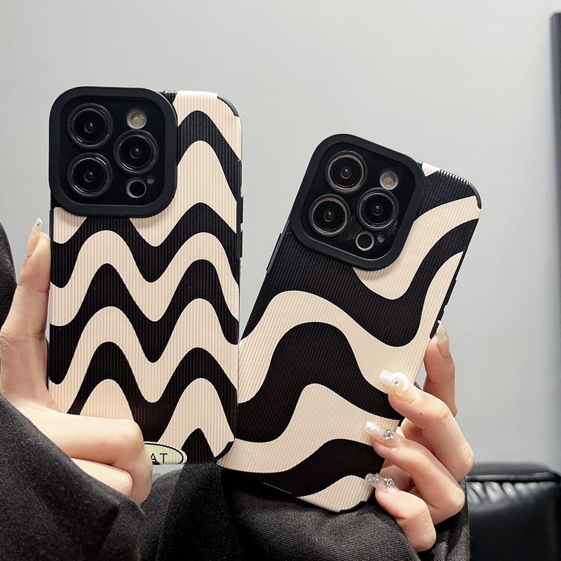 Lamb Skin Pretty Black Art Wave Zebra Soft Case IPhone 7 Plus 8 Plus X XS XR XS Max 11 13 12 14 PRO Max 14 Plus SE Phone Case Girl Girl Women' Fashion