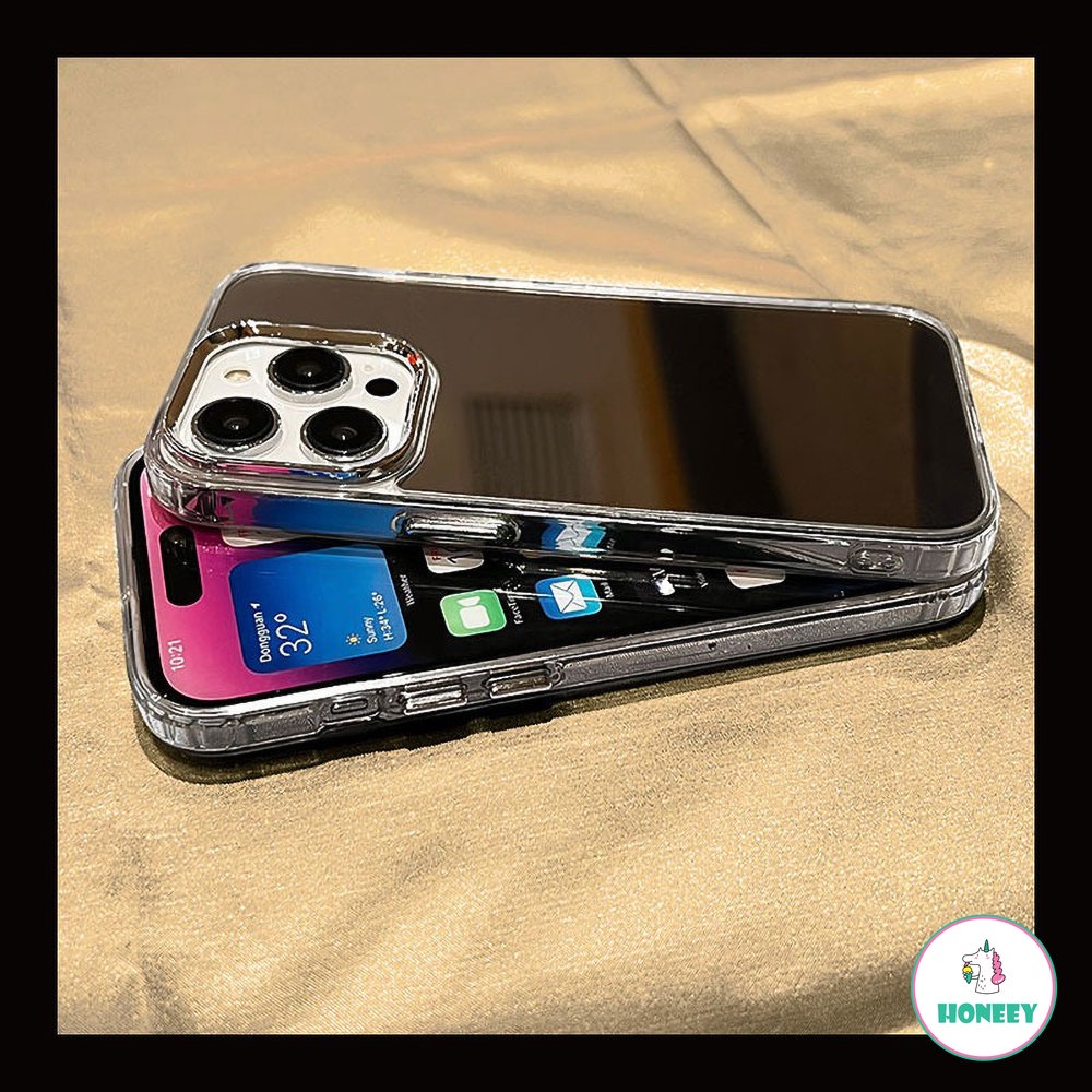 IPHONE Fashion Makeup Cermin Electroplated Case Untuk Iphone11 14 Pro Max13 12 Pro max Shockproof Silikon Bumper Ponsel Cover